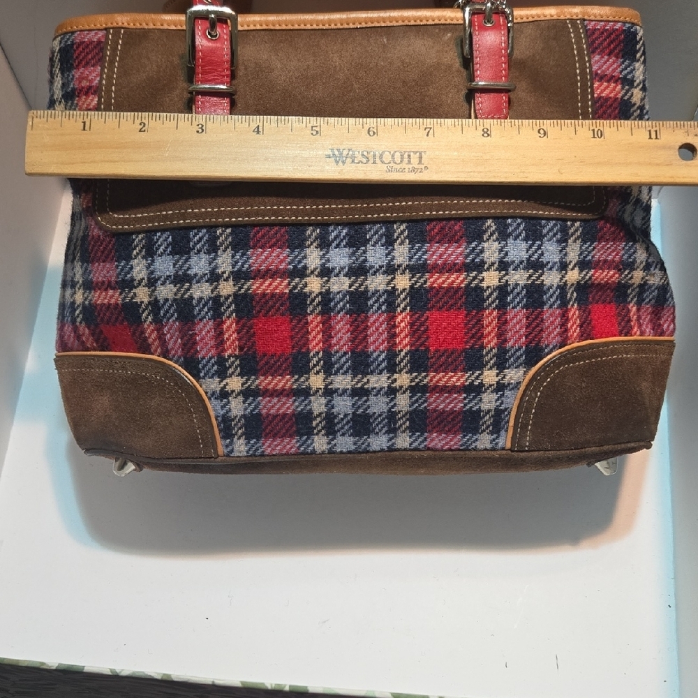 Coach Plaid Tote with Red and Brown Leather - Picture 10 of 16
